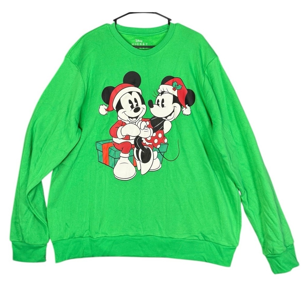 Disney Mickey & Minnie Mouse Christmas Sweatshirt Women's Size XL Green‎ Holiday